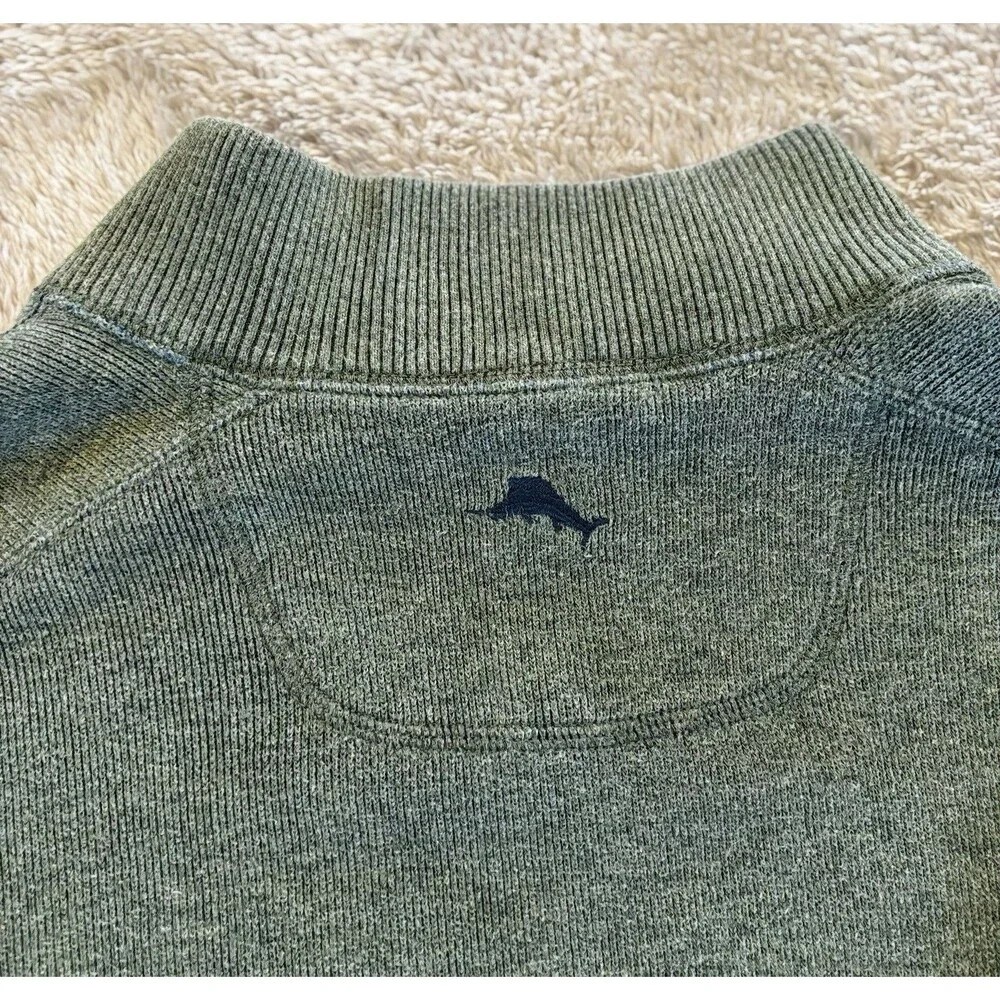 Tommy Bahama Pullover Sweater Mens L Blue Sage Reversible Quarter Zip Mock Neck